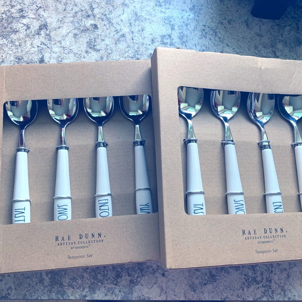 one set nwt rae dunn yum enjoy savor tasty spoons